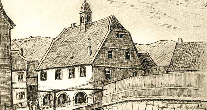 Strichzeichnung des alten Rathauses
